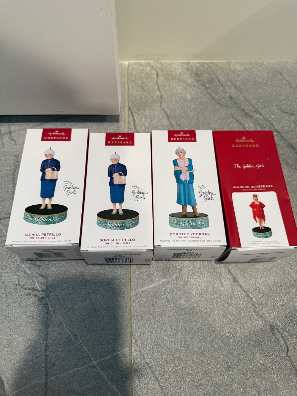 Hallmark Keepsake Golden Girls Ornaments — Blue, Red, White